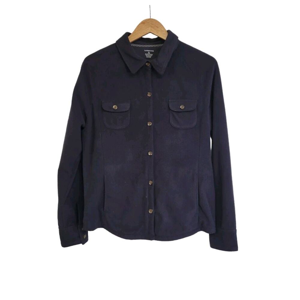 Lands End Black Fleece Button Up Shirt Shacket Size XL